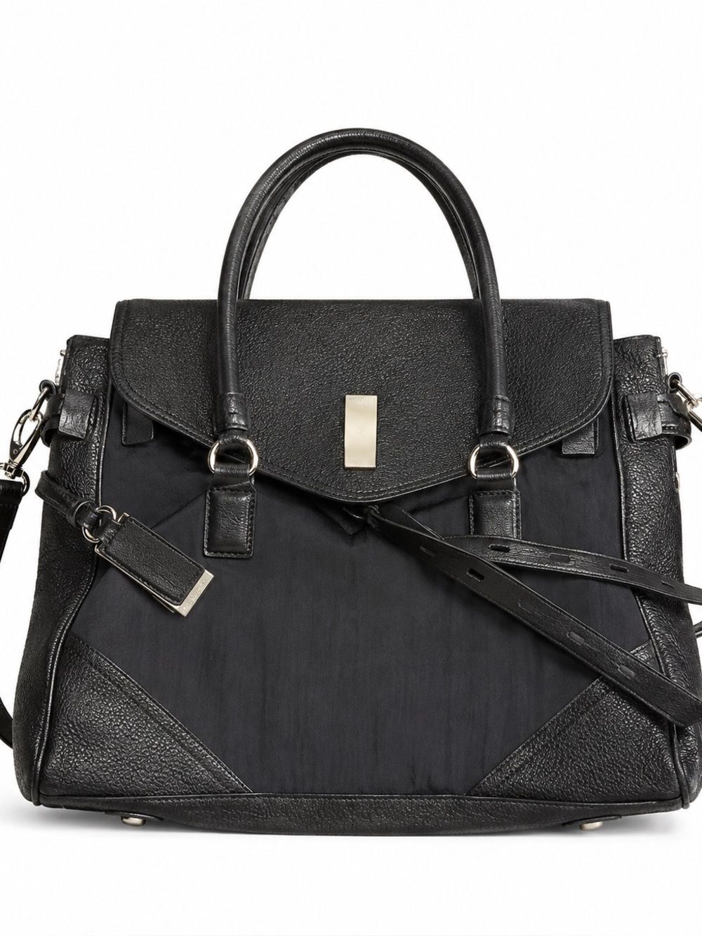 Joy Gryson Saskia Black Mixed Media Satchel Crossbody Handbag Leather Trim